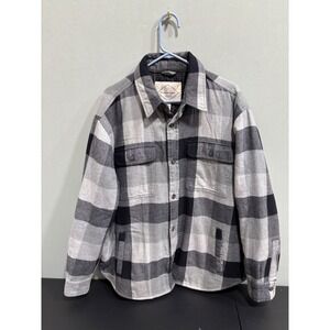 St Johns Bay Mens Plaid Flannel Lined Shirt Jacket Top Size XL Gray Black